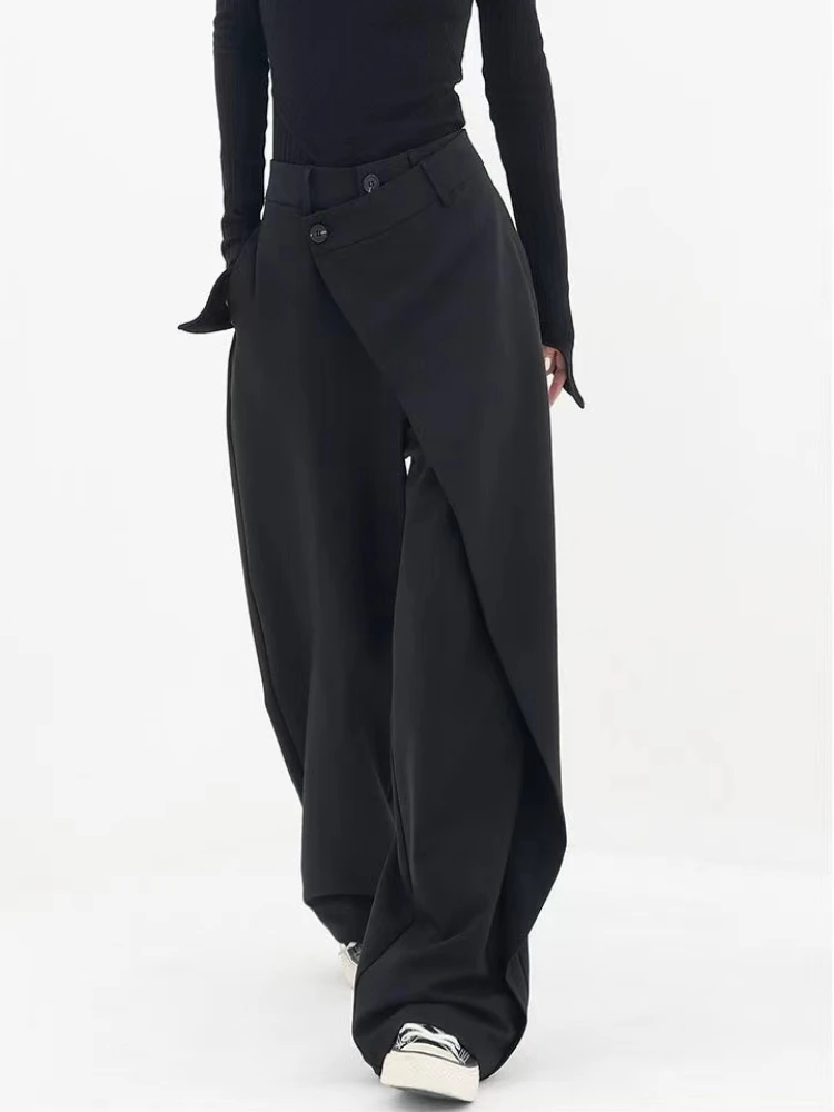Irregular Patchwor Pants Women Casual Full Length Solid Wide Leg Pants Spring Fashion 2023 Women Straight Trousers
