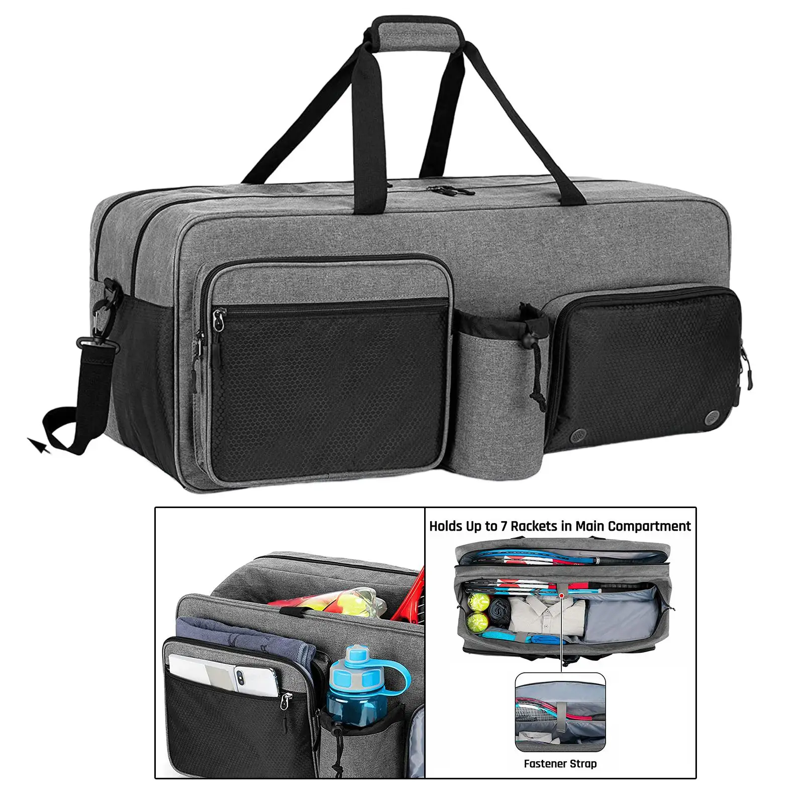 

Tennis Duffle Bag Holds 7 Rackets with Separate Ventilated Shoe Compartment