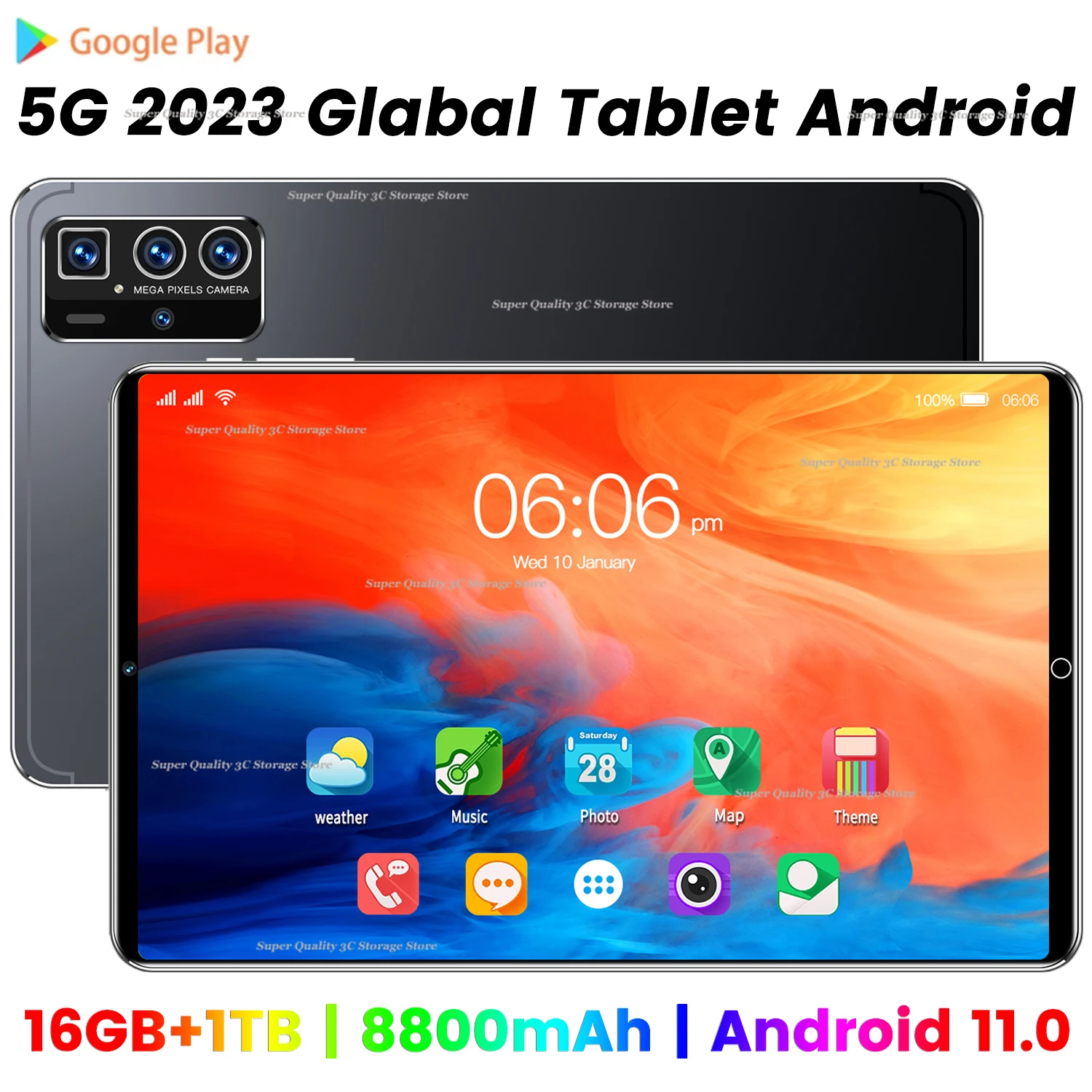 

2023 New 5G Tablet PC Android 10.36inch tablet android Android 11.0 16GB RAM 1TB ROM 8800mAh 10 core Dual sim card Wifi Network