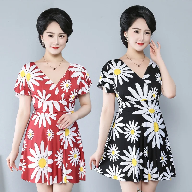 

Honeymoon Swimsuit Women Cover Belly One-Piece Middle-Aged Swimwear