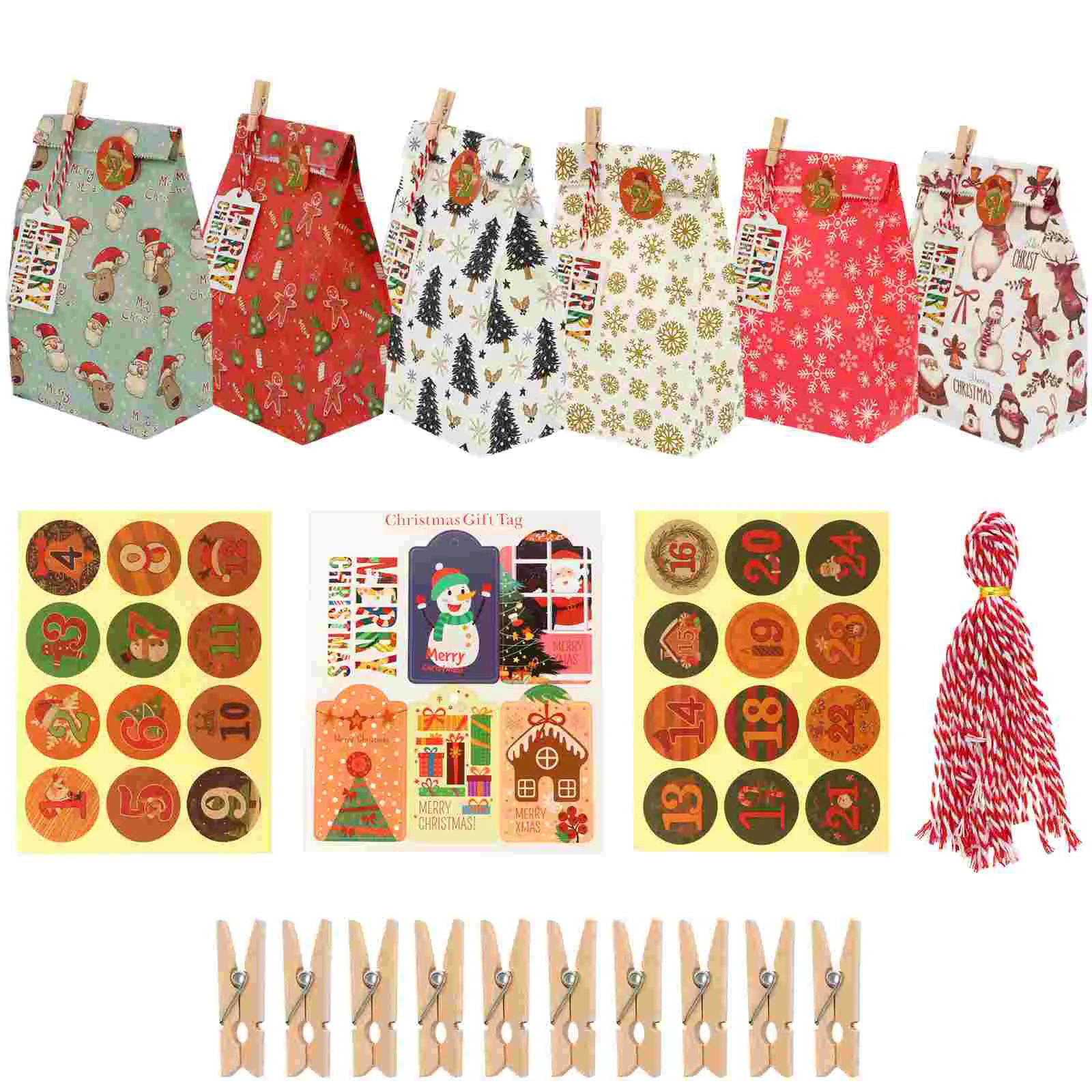 1 Set Christmas Countdown Bags Candy Gift Bag for Christmas Decoration