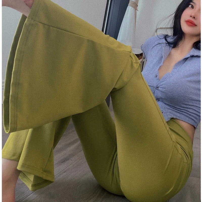 

WOMENGAGA Summer New Sexy Slim Skinny Hip Silky Elastic Kawaii Flare Pants Sweet Trousers Hot Sexy Korean Women Bell Bottoms V8F