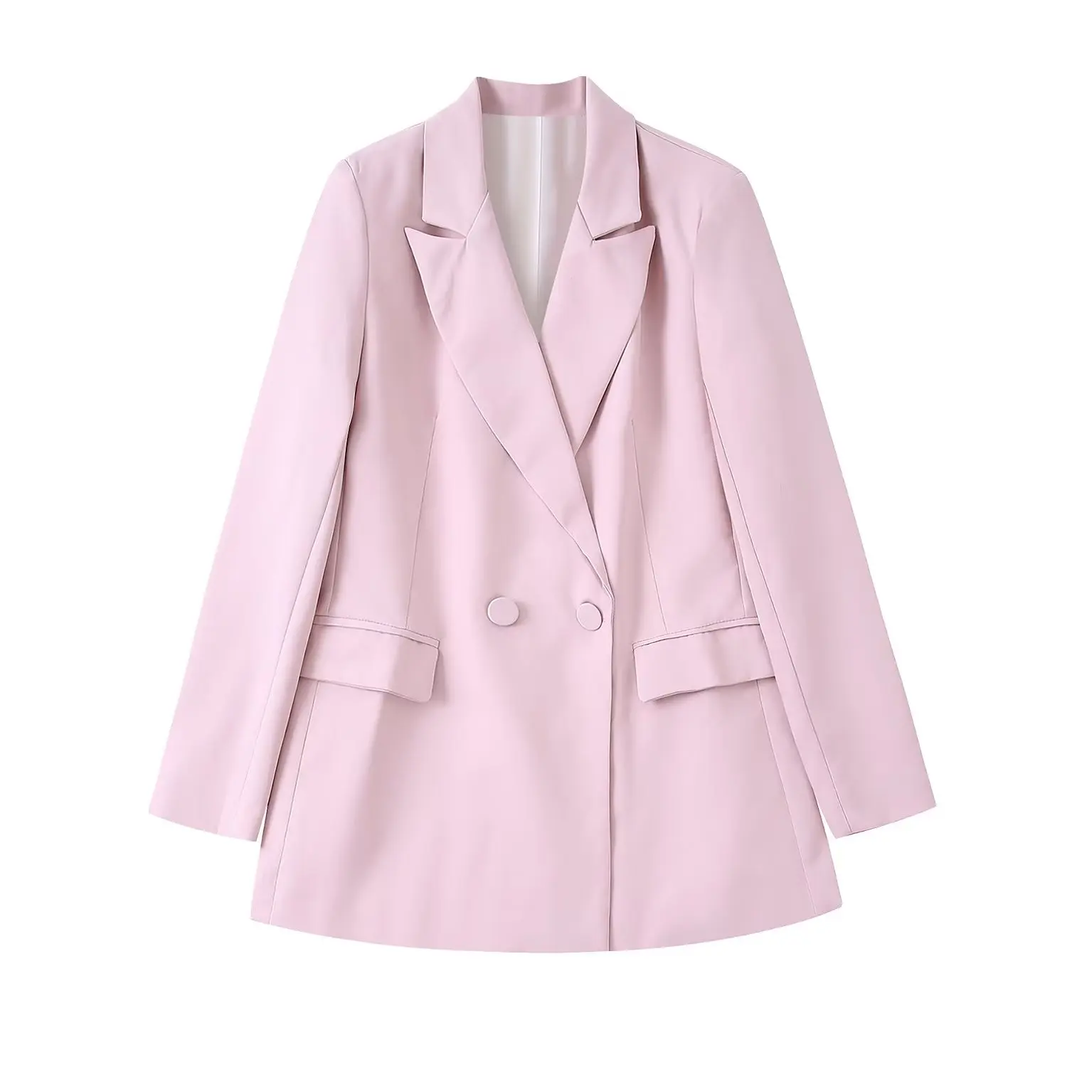 

Women 2022 Fashion Double Breasted Blazer Coat Vintage Long Sleeve Flap Pockets Female Outerwear Chic Veste Femme