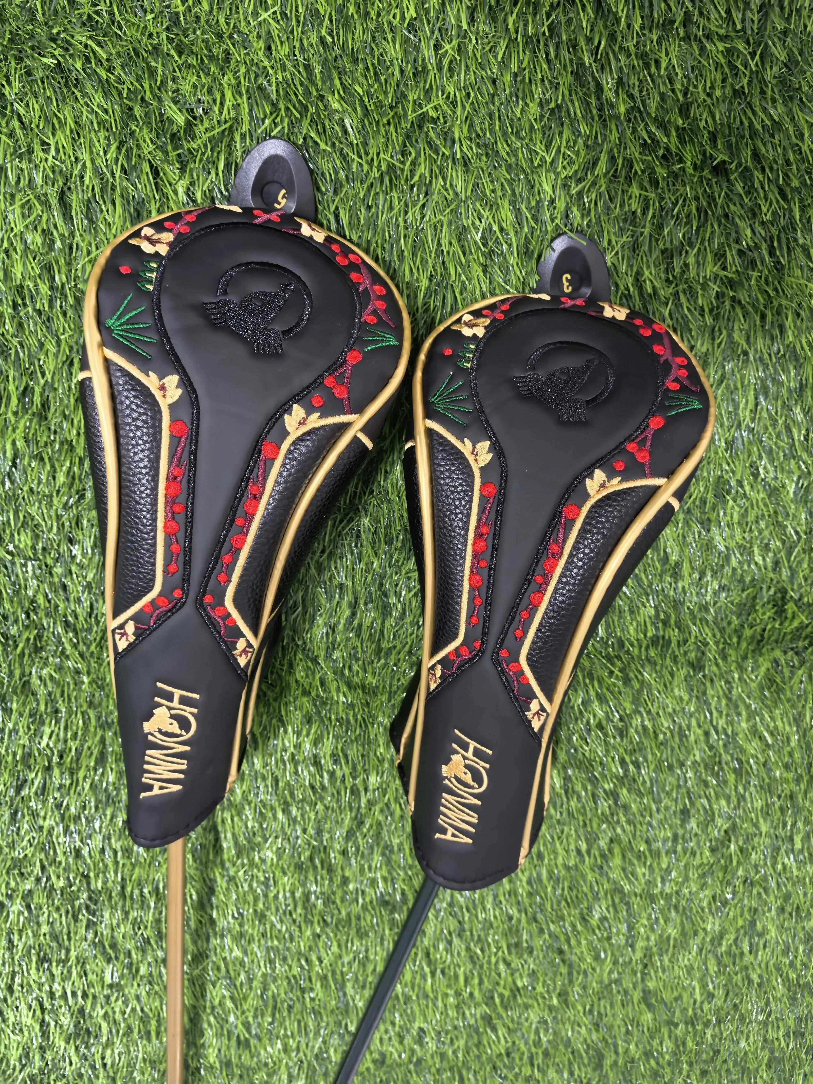 Фото Чехол для головки клюшки HONMA Premium Golf: для драйвера, фервей-вуда, паттера, белый с золотой вышивкой, защита для головки клюшки №5