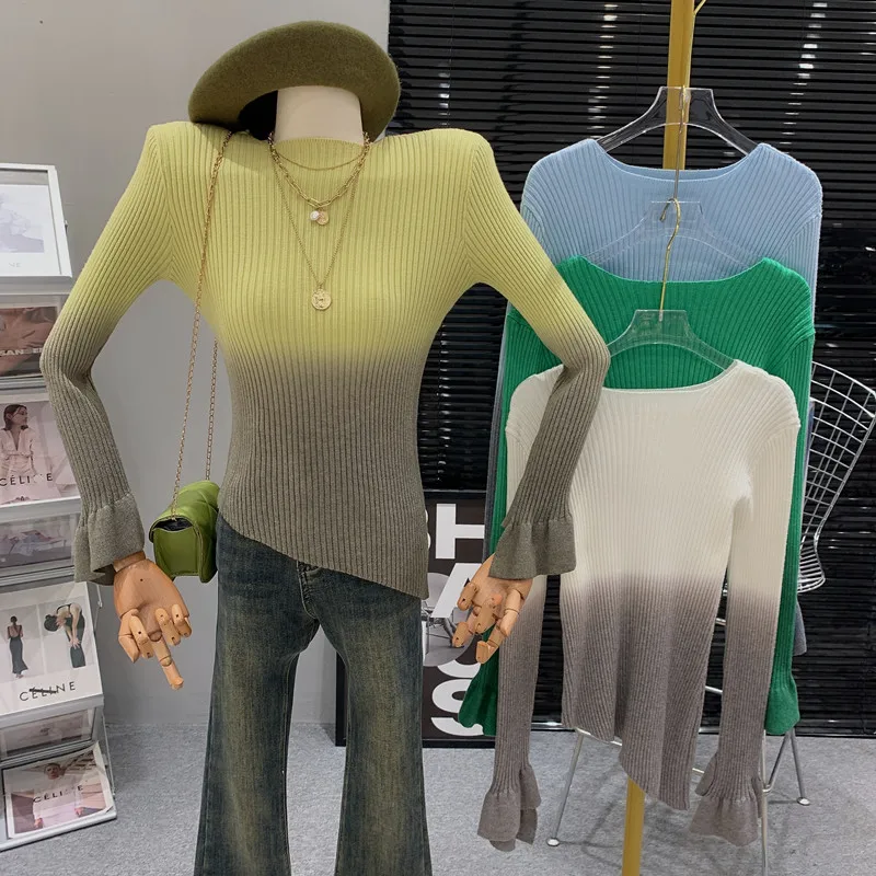 

Женский элегантный облегающий пуловер с длинным рукавом и градиентом