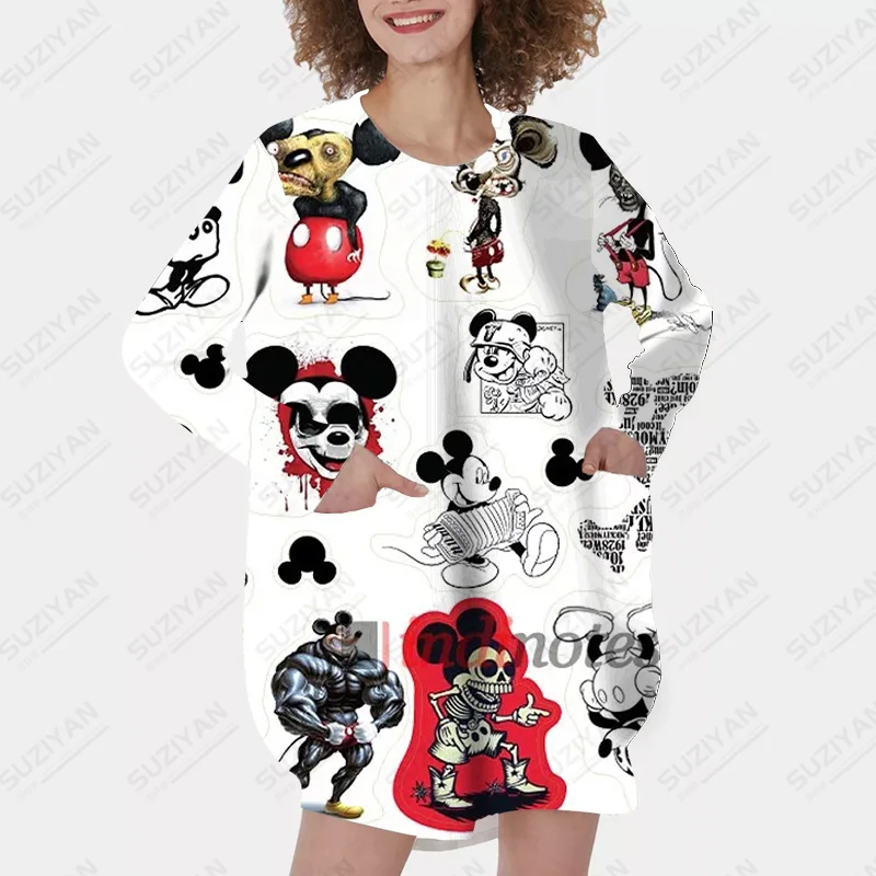 

3D Printing Fall Loose Long Sleeve Ladies Sweatshirt Loose Gradient Mickey Minnie Sweatshirt Girls