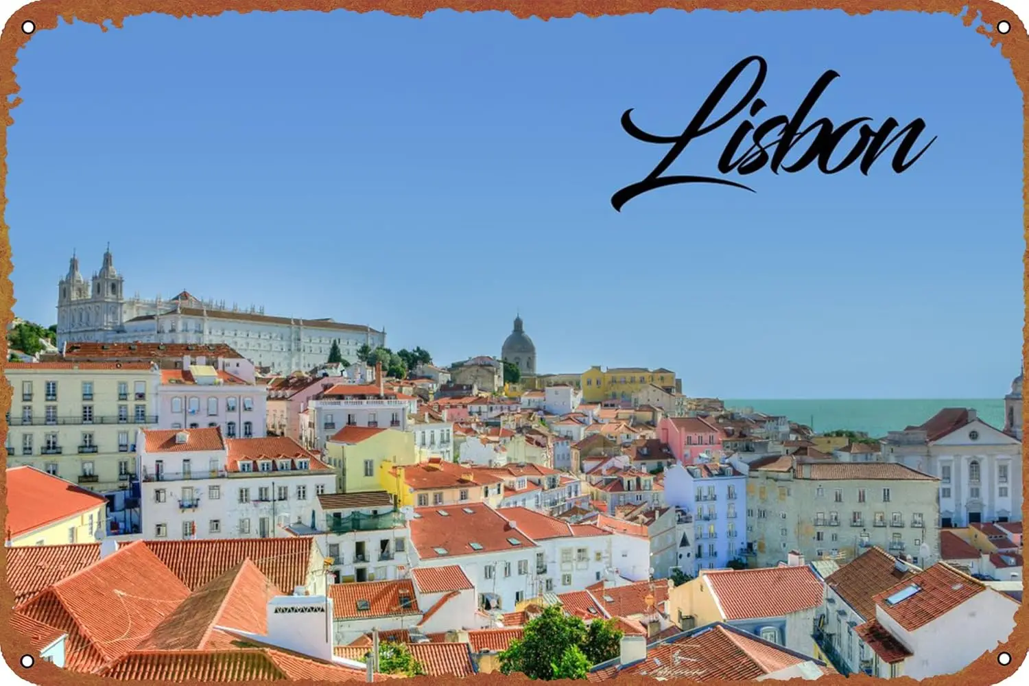 Лиссабон Португалия Плакат Настенный Декор Знак - 12x8 Дюймов Металлический