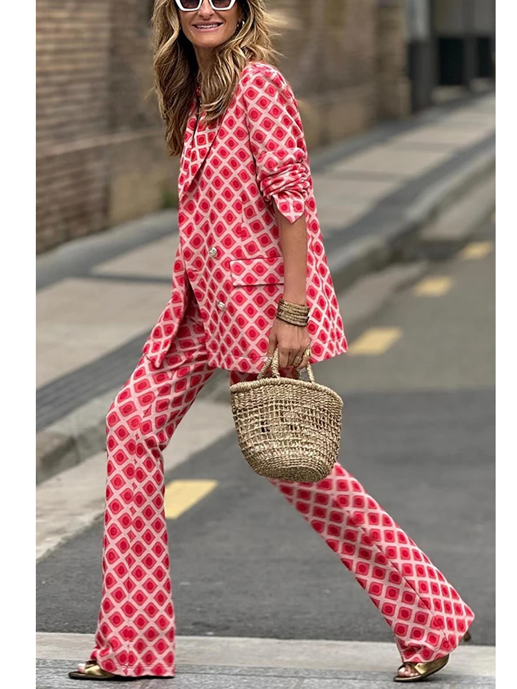 Женский комплект из двух предметов с принтом повседневные длинные пиджаки и