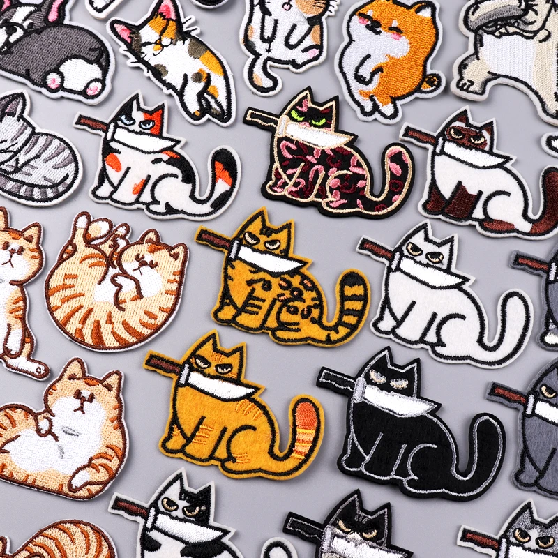 

Cat/Dog Patch Iron On Patches For Clothing Cartoon Animal Embroidered Patches For Clothes Stripe Badges Fusible/Patch Hook Loop