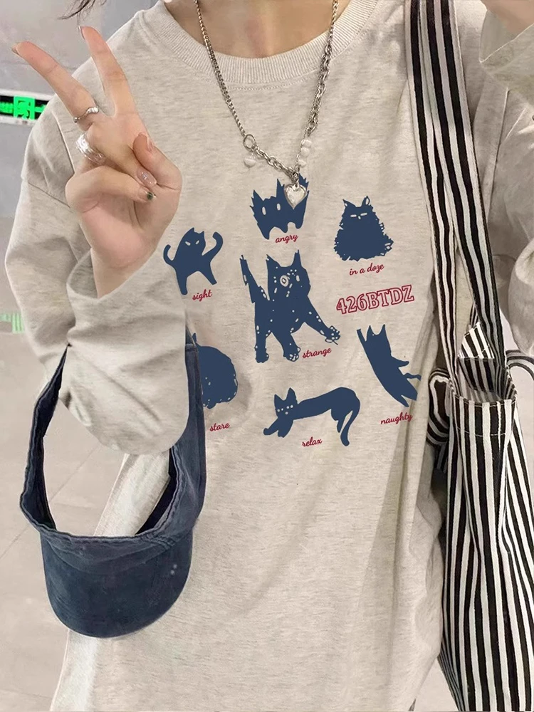 Женская футболка с длинными рукавами и принтом котенка из чистого хлопка Новое