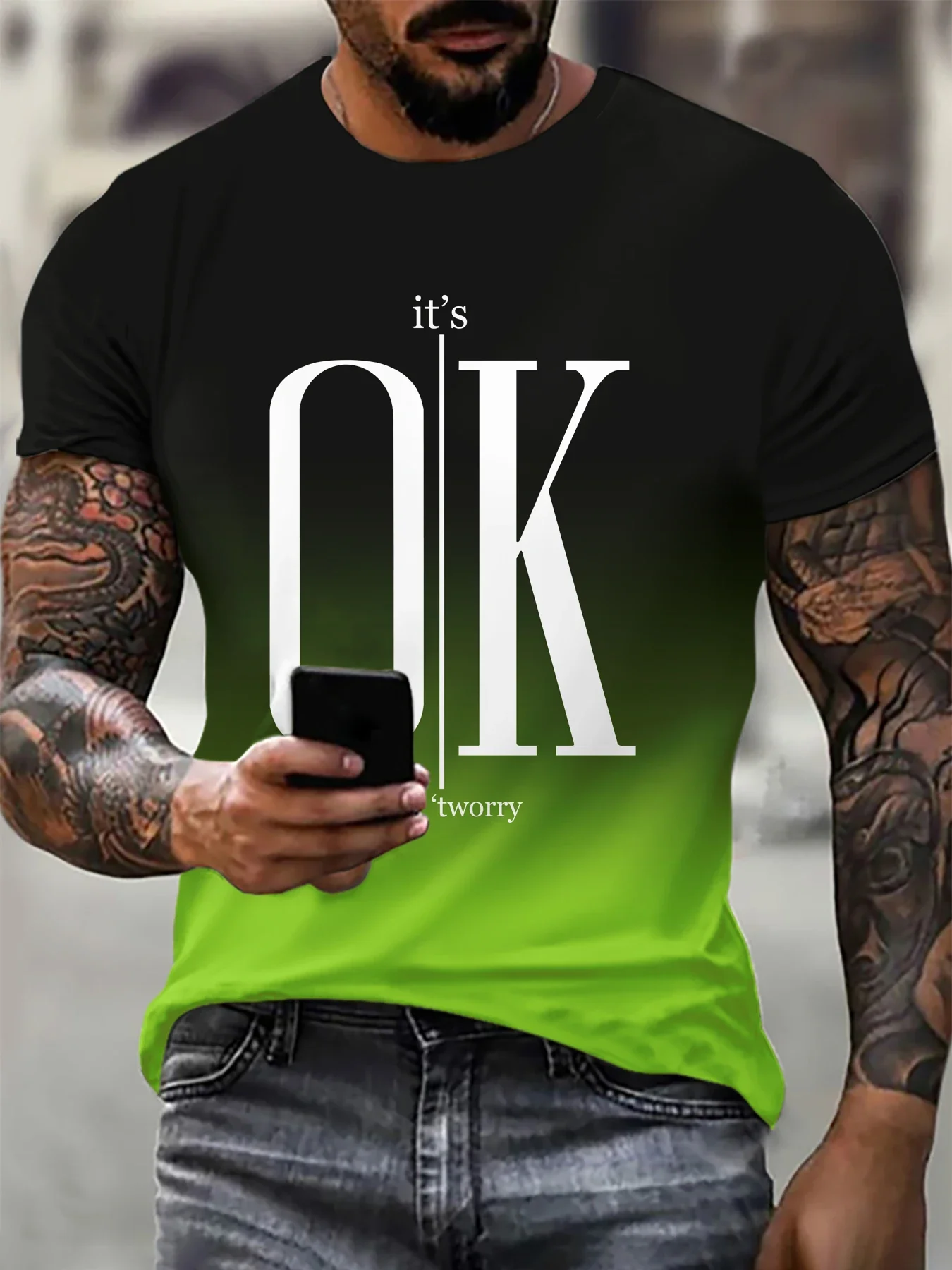 Мужская объемная футболка с градиентным переходом цвета Модная и удобная