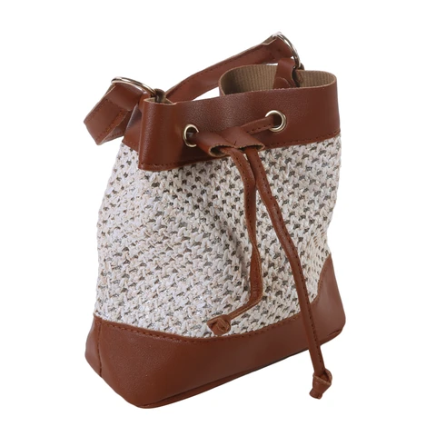 Женская сумка-мешок на шнурке, Пляжная соломенная плетеная Сумка через плечо, модная простая и элегантная летняя сумка-мессенджер