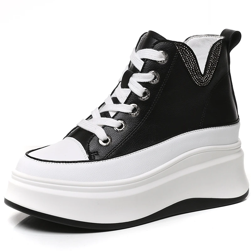 Женские кожаные ботильоны на платформе 9 см со скрытым каблуком