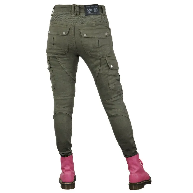 Women Motocross Riding Pants Loong Biker Wear Resistant Motorcycle Protection Jeans Female Knight Casual Protect Trousers Green enlarge