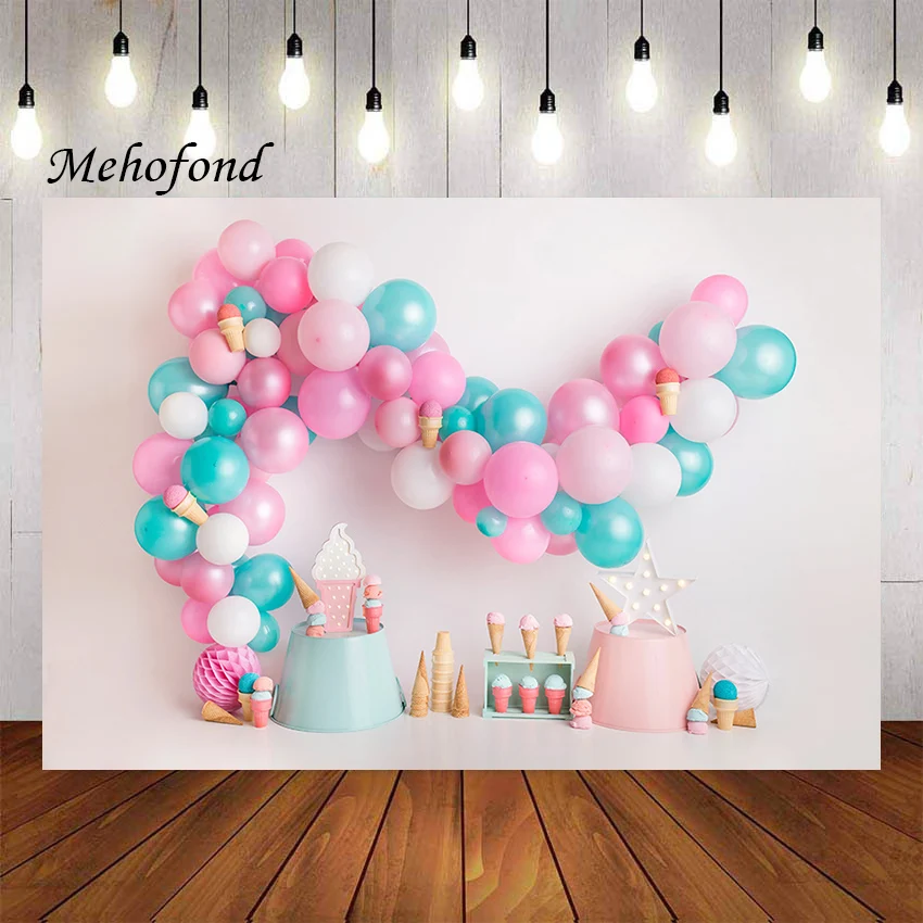 

Фон для фотосъемки Mehofond с изображением мороженого розового воздушного шара девушки на 1-й день рождения торт разбивной Декор Портрет фон дл...