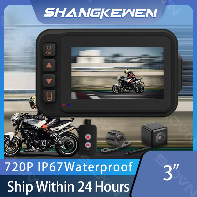 

2023 Newest 720P 3 Inch Motorcycle Dashcam DVR HD Dual View Camera Motor Black Box GPS Recorder IP65 Waterproof Loop Recording