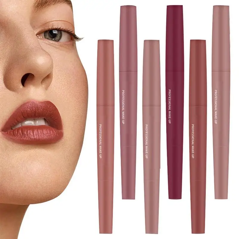 

2 In 1 Double Head Lipstick Lip Liner Set 6PCS Waterproof Long Lasting Matte Pigment Non-stick Cup For Women Daily Use