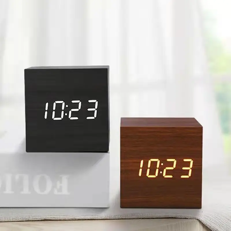 Wood Retro Glow Clock Desktop Table Decor Voice Control Snoo
