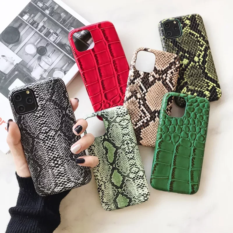 

Texture soft silicone phone case For iphone 12 Mini 11 13 pro XS MAX X XR 7 8 6 plus Snake Skin Pu Leather cover Funda