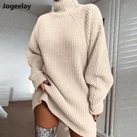 women turtleneck long sleeve knit stretchable elasticity slim sweater bodycon mini sweater dress