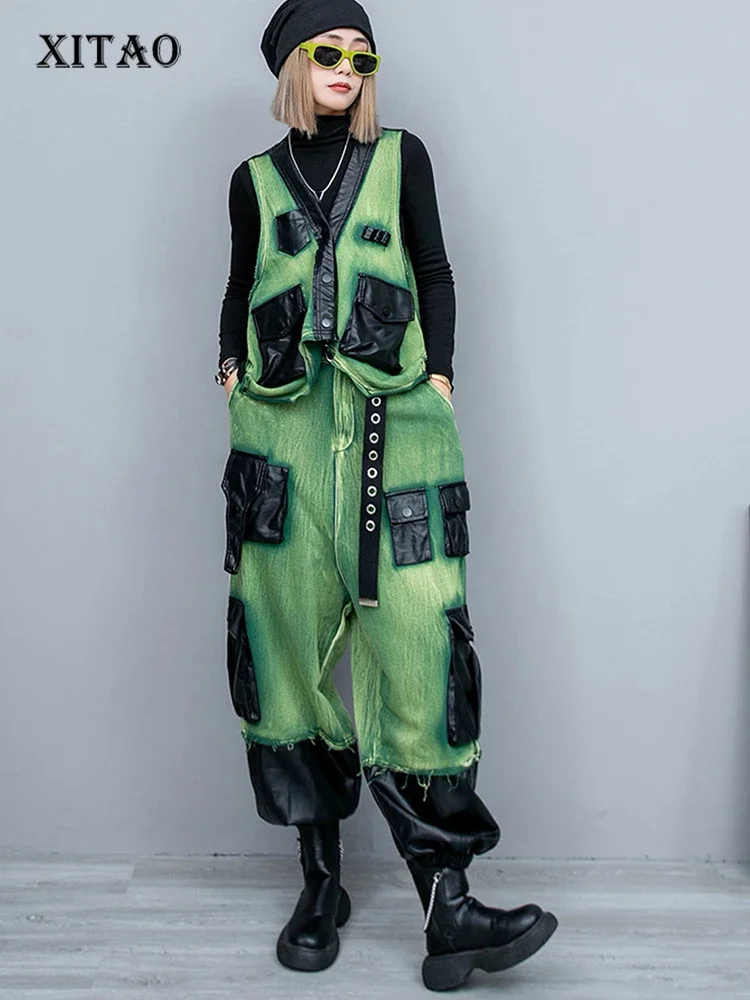 

XITAO V-neck Vest Loose Ankle Length Pants Two Pieces Sets Fashion Patchwork Casual 2023 Autumn Women Matching Sets DMJ2547