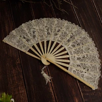 home decoration lace fan embroidered hollow bamboo fan vintage milky photography female dance props performance folding fan