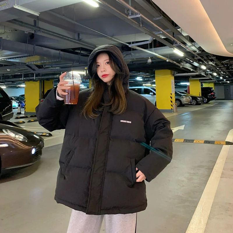 2023 New Korean Loose Solid Short Warm Streetwear Fashion Bubble Bread Coats Winter Thicken Jackets Women Cotton Padded Overcoat