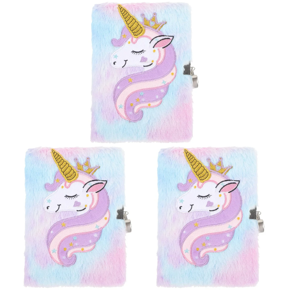 

3 Pieces Plush Lock Book Student Stationery Girl Notepad Kids Journal Notepads Unicorn Cover Notebook Lockable Diary