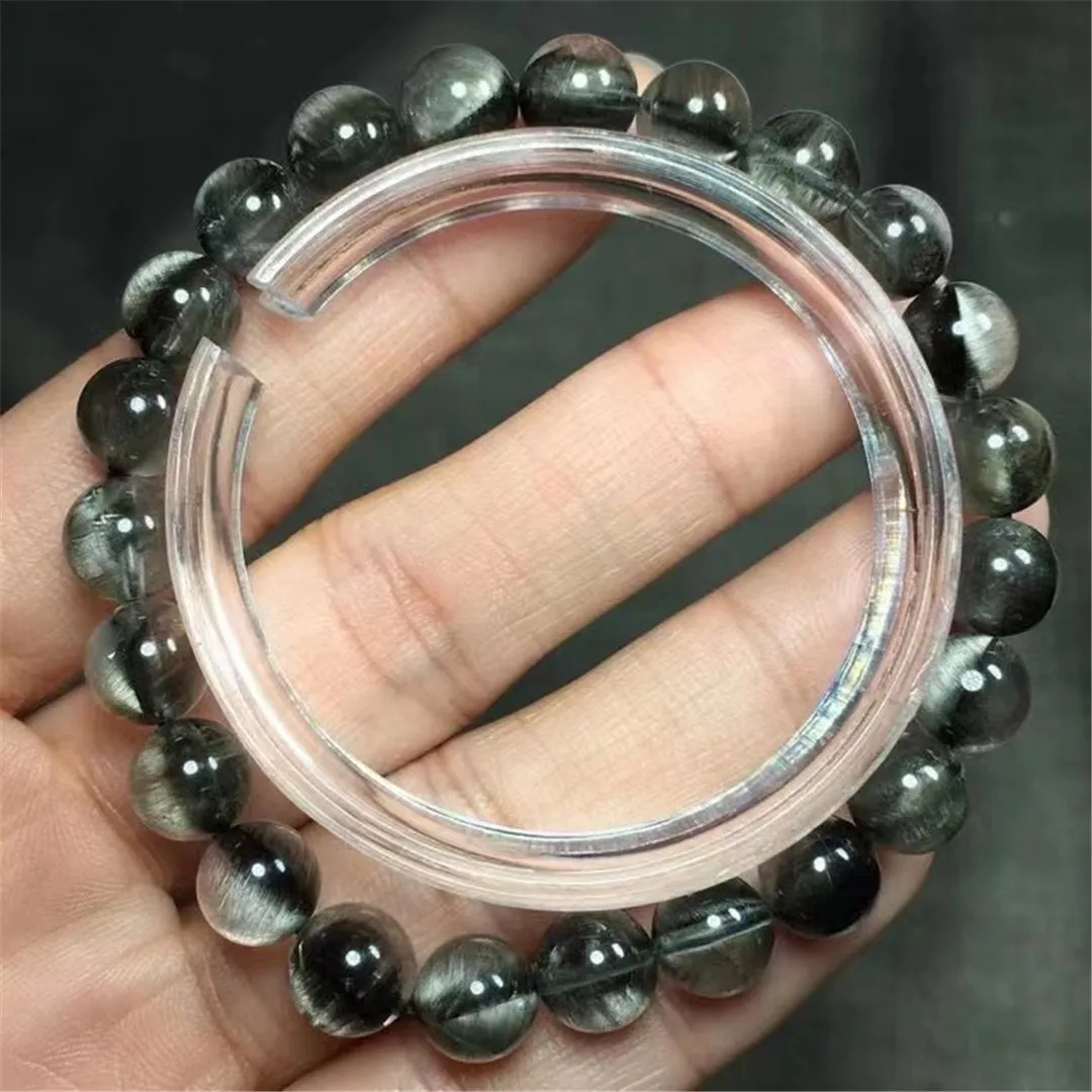 

8 мм натуральный Серебряный брукит Платина рутилированный кварцевый браслет ювелирные изделия для женщин мужчин удачи подарок богатые кри...