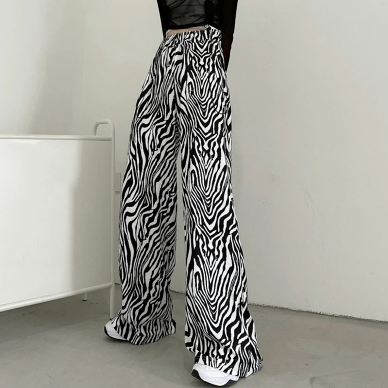 Женские прямые брюки с зеброй черные Белые Повседневные низкой талией в стиле