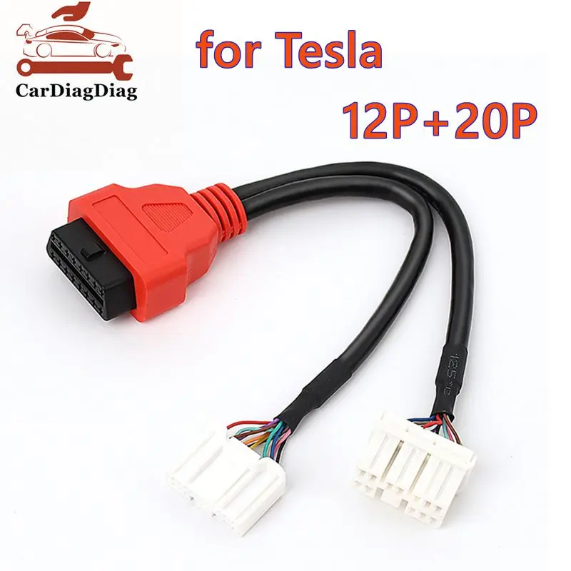 

16-контактный адаптер OBD2 для жгута проводов Tesla 12P + 20P, кабель для преобразования двойной головки для диагностического...