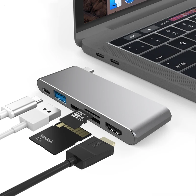 

USB Type C Hub USB C To HDMI-compatible 4K USB-C PD SD Card Adapter Dock TF Donge Slot for MacBook Pro Aluminum Alloy Shell