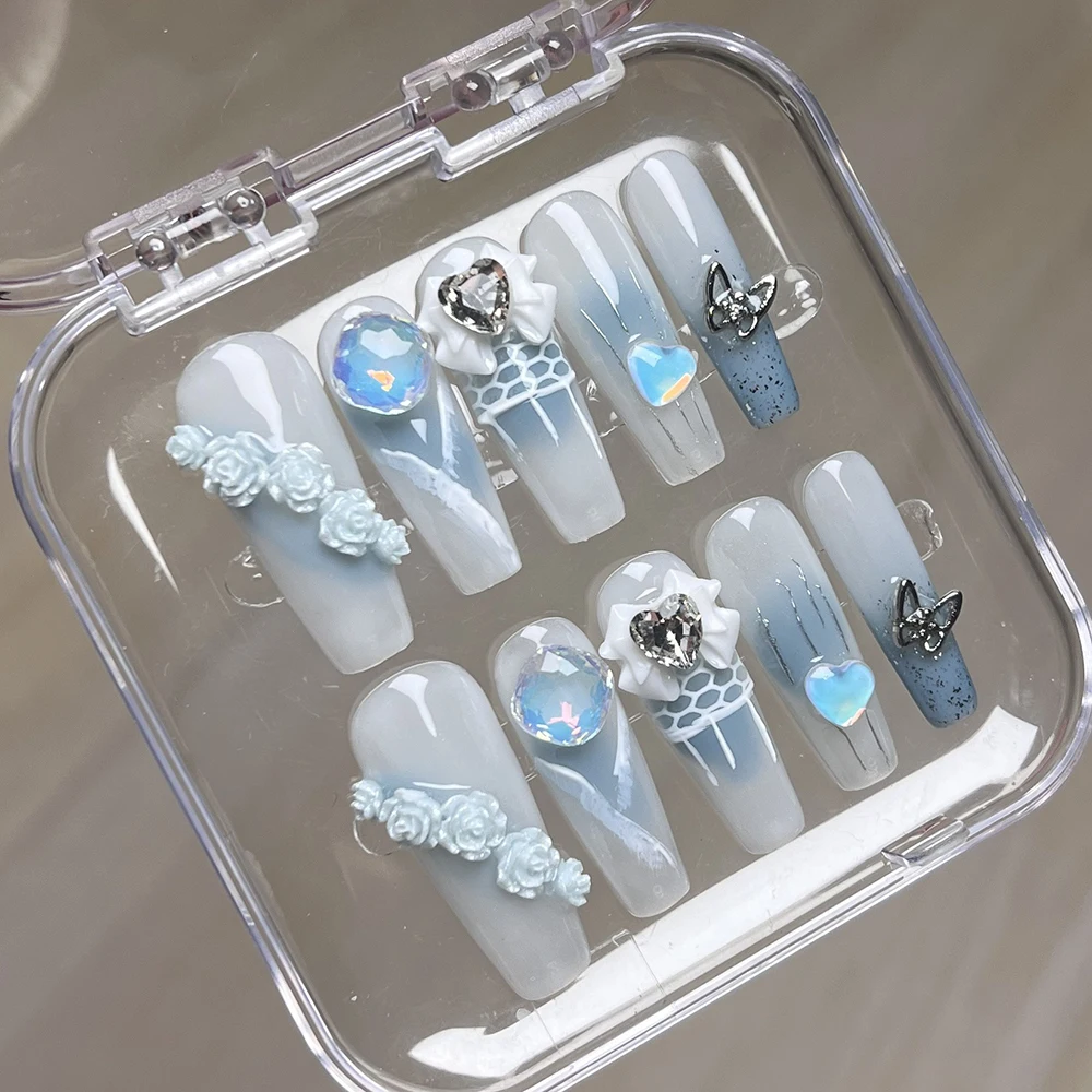 Модный французский искусственный пресс на ногтях Hello Kitty 3D Роскошный дизайн