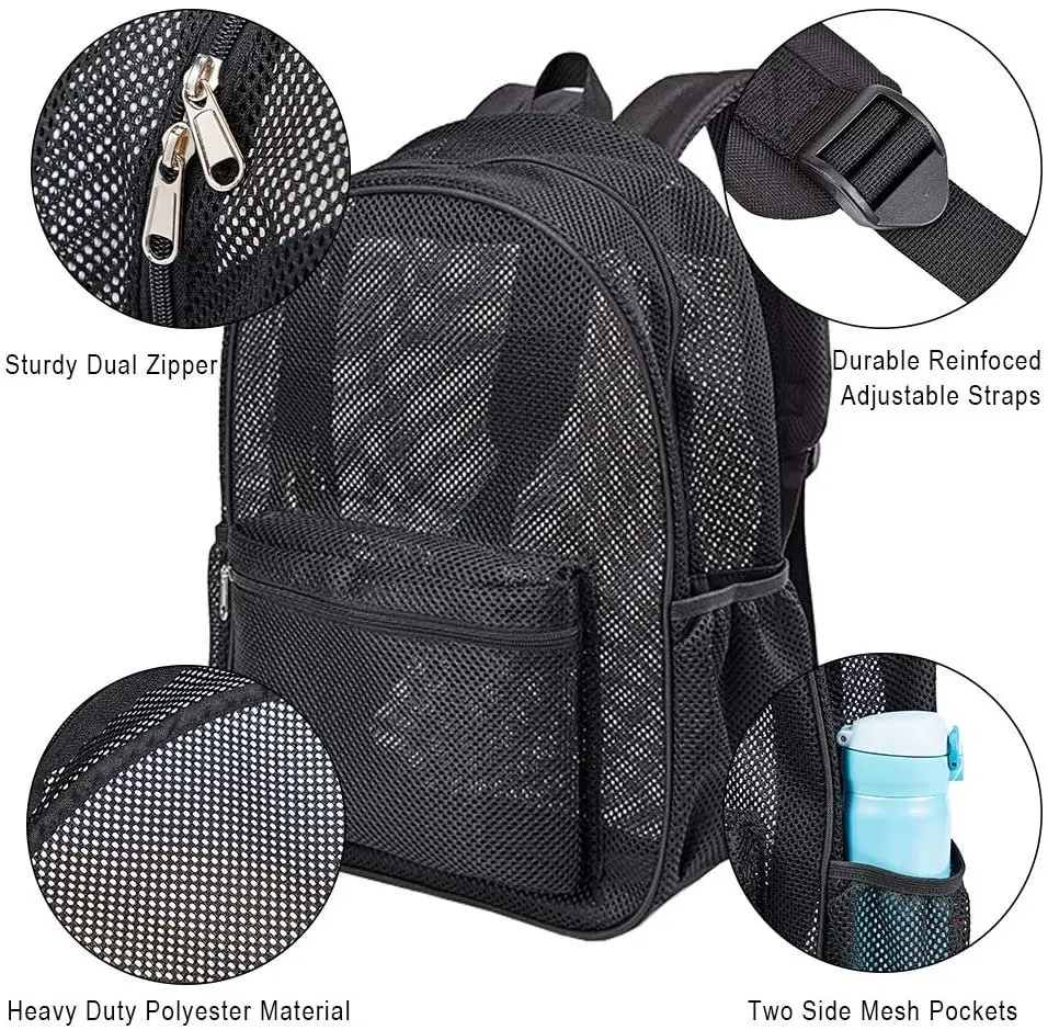 Heavy Duty Mesh Backpack, See Through College Student Backpack with Padded Shoulder Straps for Commuting, Swimming, Travel, Beac