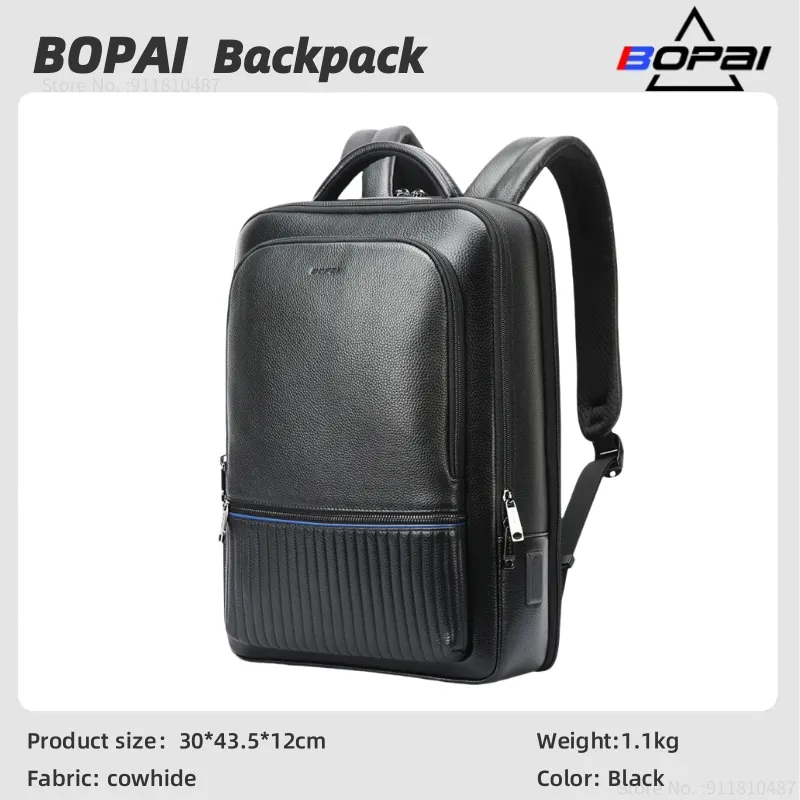 Фото BOPAI Новый рюкзак; Кожаный рюкзак; USB-рюкзак; Мужской деловой рюкзак; Рюкзак большой вместимости; Дорожная компьютерная сумка; Муль №1