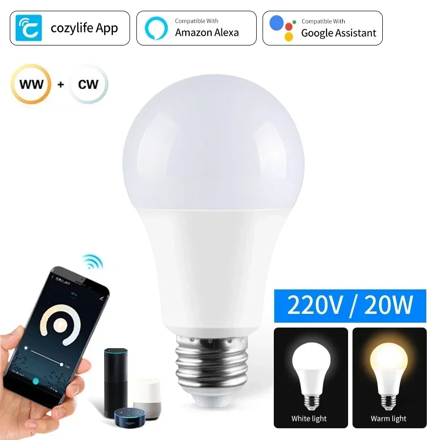 

GGBEE Wi-Fi умная светодиодная лампа E27 теплый белый/белый 12/15/20Вт