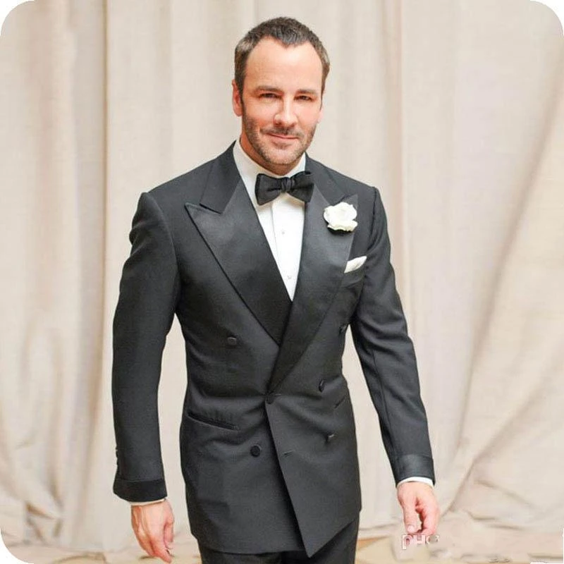

Мужской двубортный смокинг для жениха, черный облегающий Свадебный костюм, блейзер с заостренным лацканом, 2 предмета, 2022