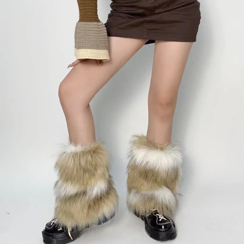 New Retro Imitation Fur Hairy Leg Warmers Hot Girl Y2k Winter Boots Socks Furry Socks Women Punk Jk Knee-length Hiphop Warm Sock