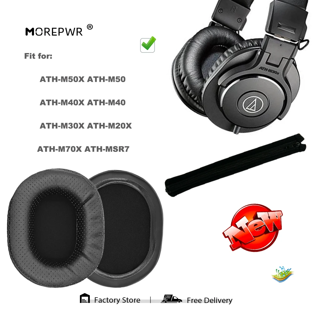 Almohadillas de repuesto Morepwr para Audio-Technica ATH M50x M50x M40x M30x M20x M70x MSR7, piezas de auriculares, orejera de terciopelo de cuero