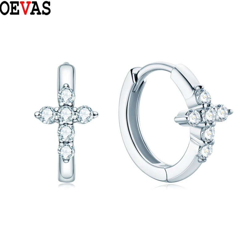 

OEVAS Real 0.36CT D Color Moissanite Platinum Plated Cross Hoop Earrings For Women 925 Sterling Silver Sparkling Wedding Jewelry