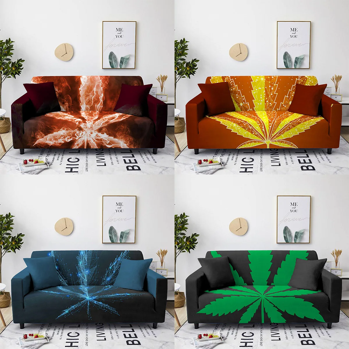 

Maple Leaf Print Household Sofa Slipcover Removable Anti-fouling Cough Covers Black Background Furniture Protector Room Decor