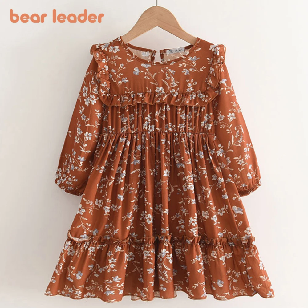 

Bear Leader/новое платье с цветочным рисунком для девочек весенне-осенние повседневные платья с цветочным принтом и длинными рукавами детские к...