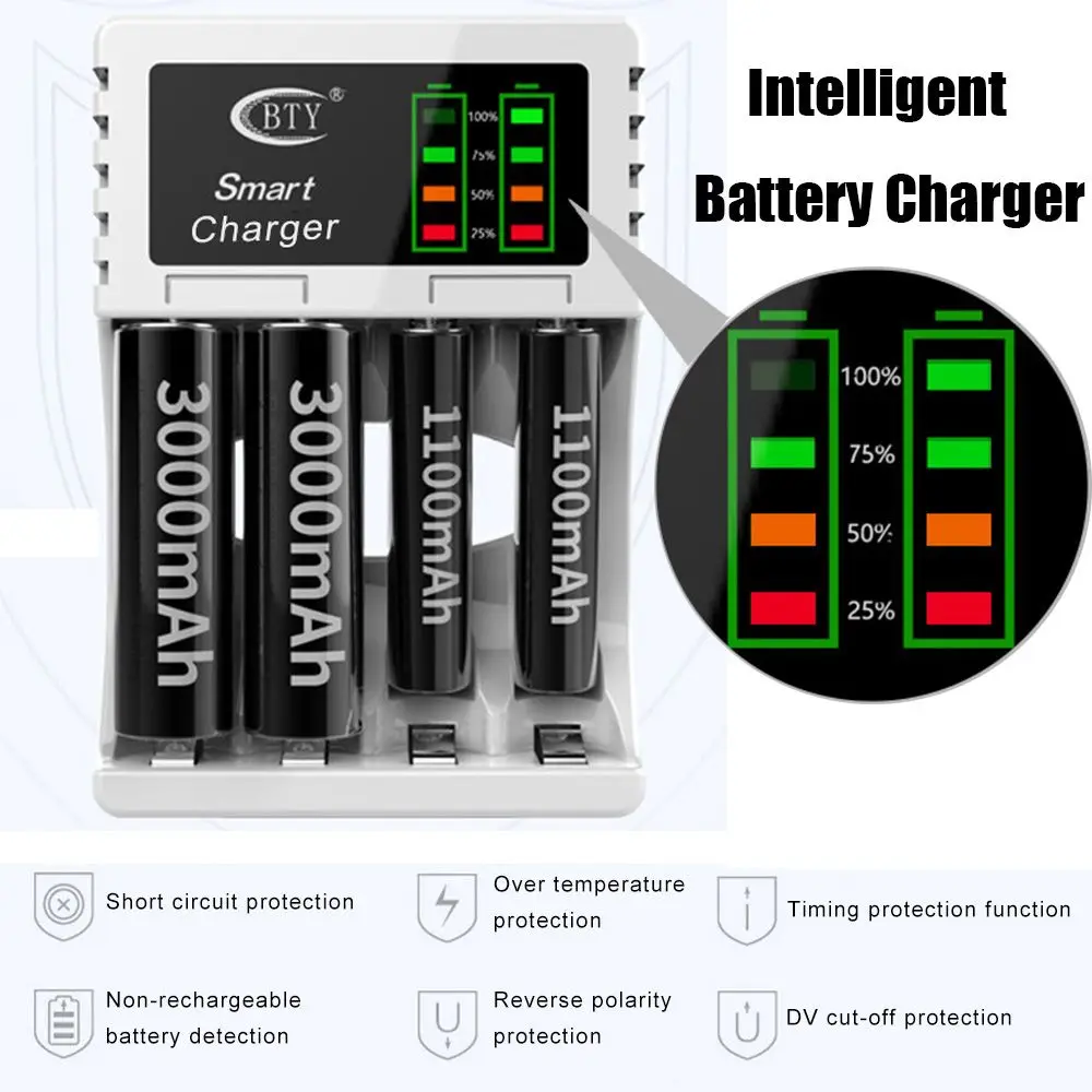

Durable 4 Slot Adapter Intelligent Battery Charger Fast Charging Dock For AA AAA NI-CD NI-MH Rechargeable Batteries