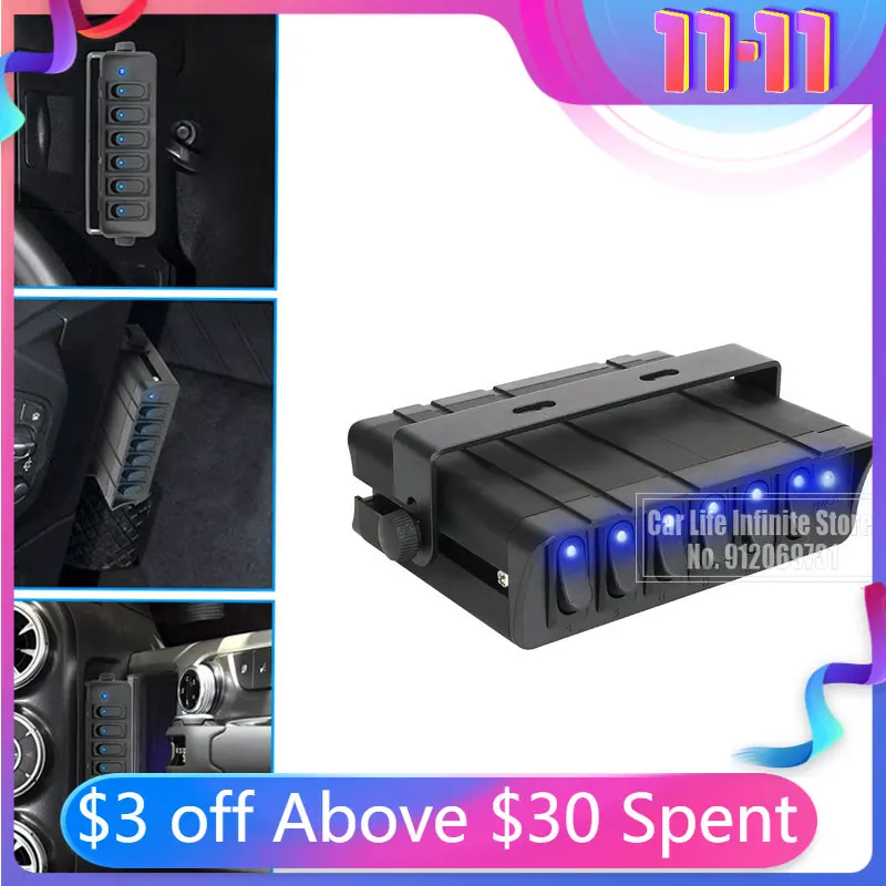 

12V 6-Gang Rocker Switch Car Accessories Aluminum Rocker Panel Switches Controller With Bracket LED Light Indicator For Vehicle