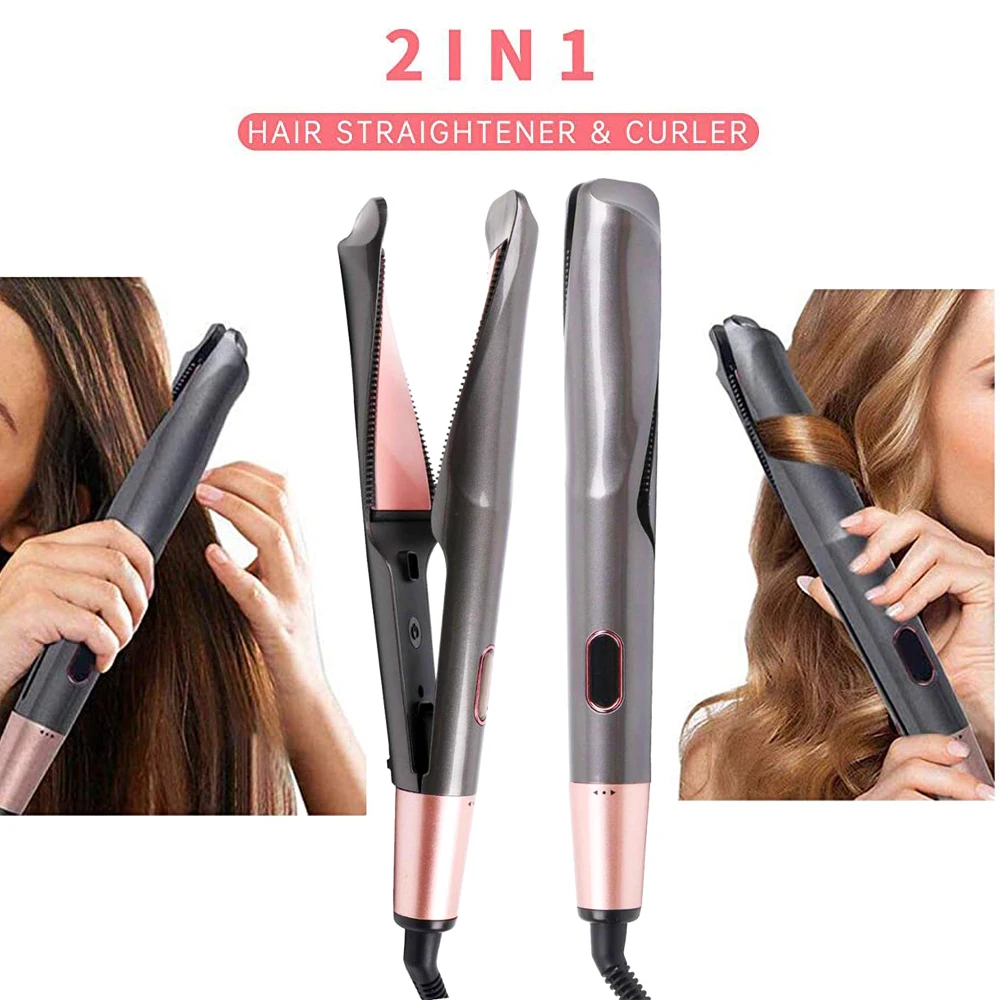 

2 In 1 Hair Straightener And Curler Twisted Flat Iron Ceramic Fast Heating 450℉ Hot Tool Curling Straightening Iron Styling Tool