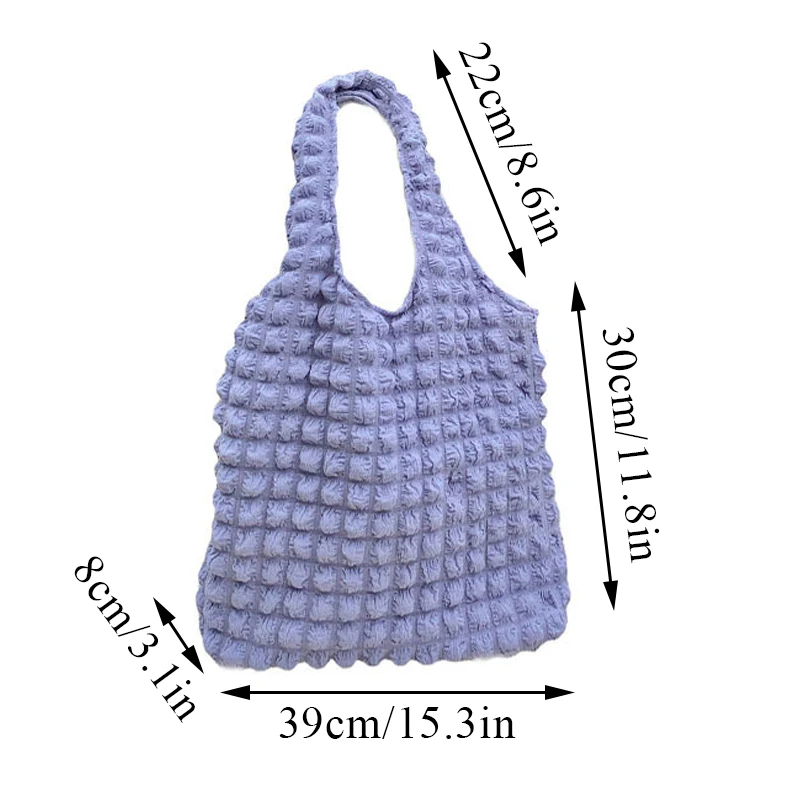 Women Shoulder Bags Cute Pleated Bubbles Large Capacity Female Vest Underarm Bag Tote Shopping Bag Soft Cloth Fabric Handbags