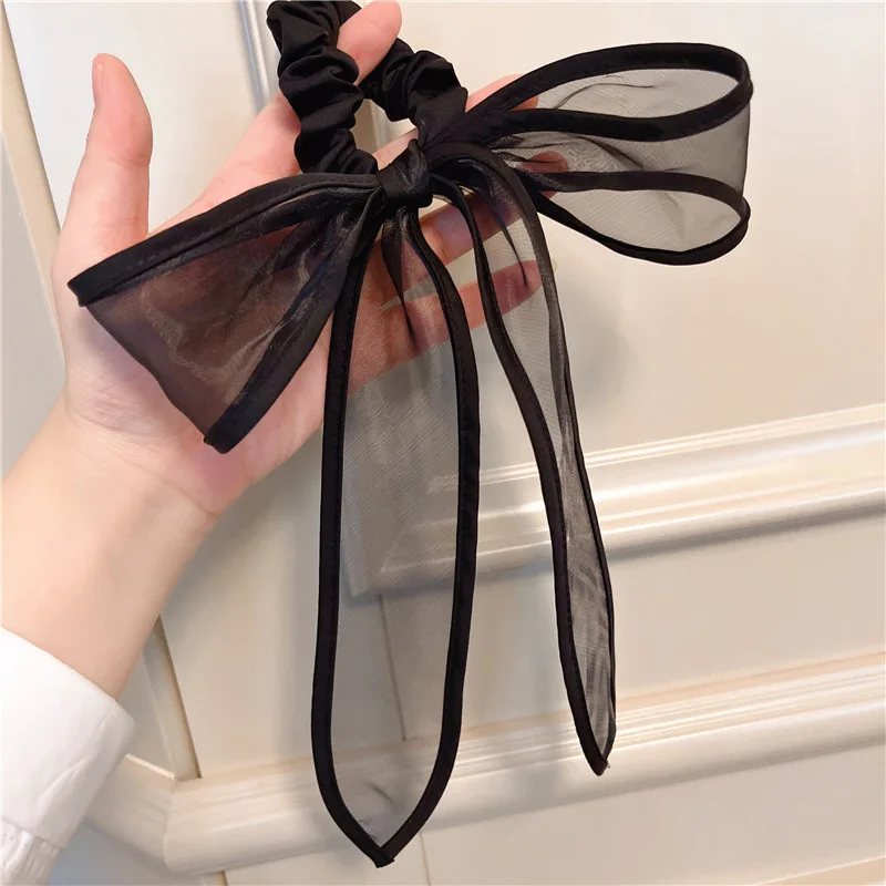 Роскошные Черные Сетчатые резинки для волос элегантные банты завязки с