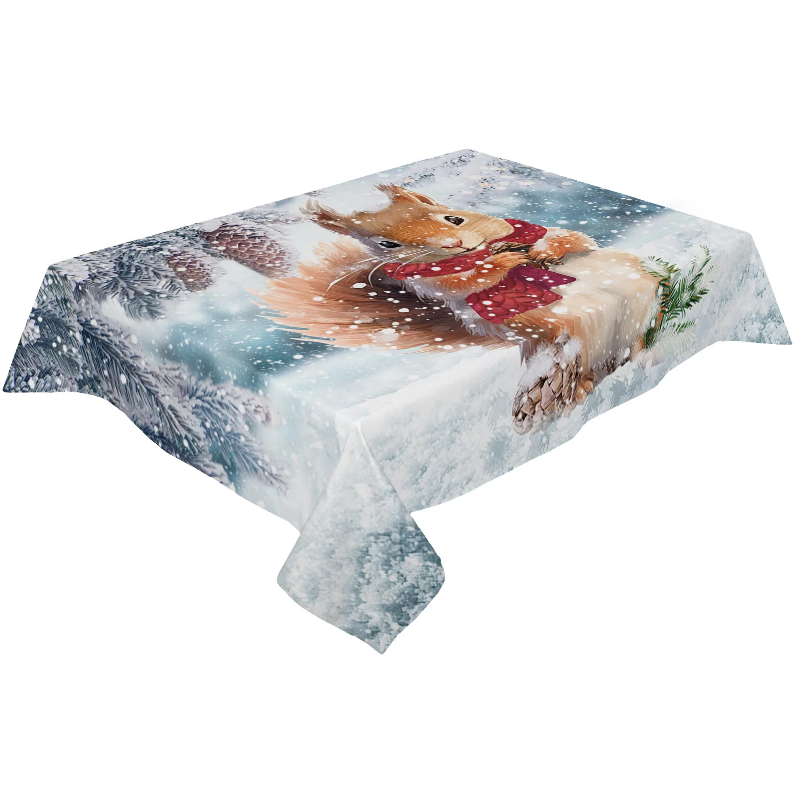 

Зимняя скатерть из снежной сосны, белки, водонепроницаемая скатерть, прямоугольная скатерть для свадебной вечеринки, праздничный декор, скатерть для стола