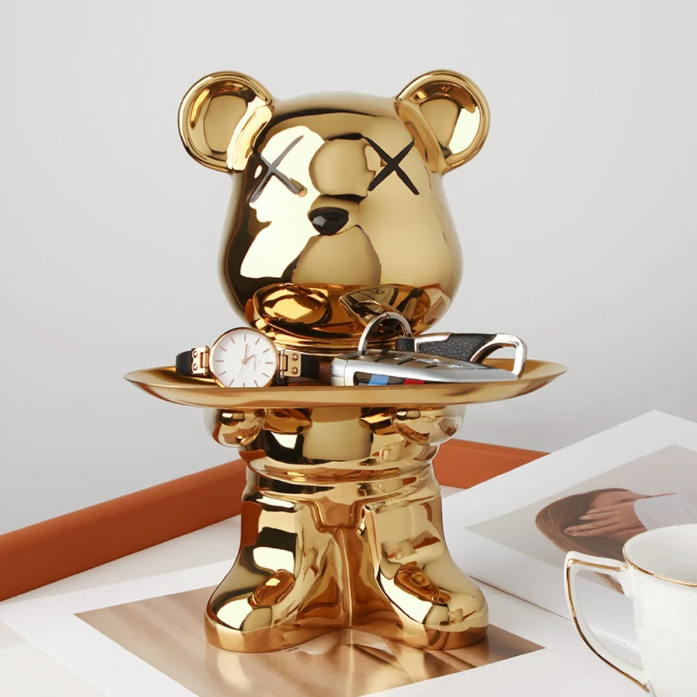 

Home Ornaments Violent Bear Statue Key Storage Tray Living Room with Storage Table Ceramic Craft Accessories Sculpture Gift