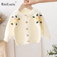 rinilucia autumn winter kids baby girls full sleeve single breated flower embroidery retro top outwear children knitting clothes